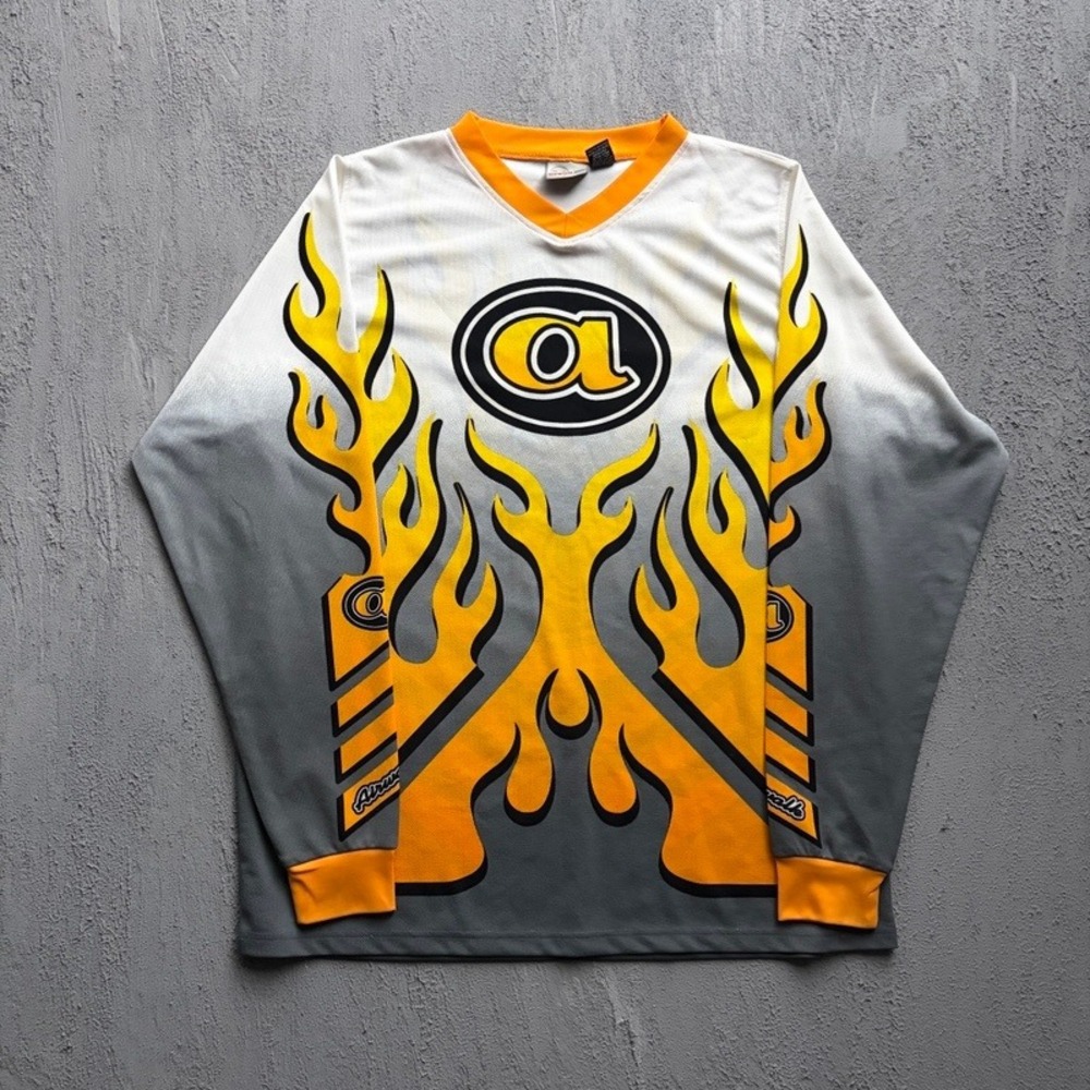 Vintage Airwalk Motocross Jersey XL White 1990s Flame BMX Skate